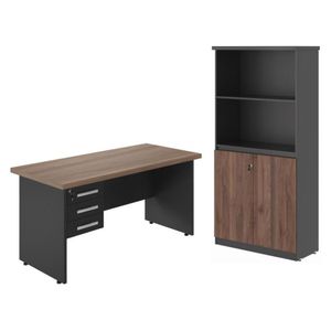 Conjunto De Mesa E Armário Estante Cruzeiro Noce Preto