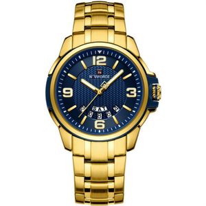 Relógio De Pulso Em Aço Inoxidável Clássico Esportivo Nf9215s Dourado