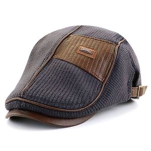 Boina Masculina Outono Inverno Plana Retalho De Lã Ajustavel Cinza
