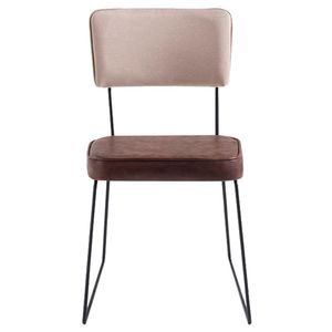 Cadeira Decorativa Pes Preto F53x1 Corano Marrom Linho Bege Dmobiliario Marrom Bege