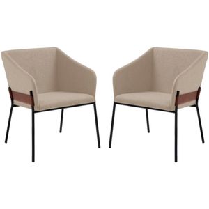 Kit 2 Poltronas Decorativas Base Aço Preto 7042 Linho Bege Dmobiliario Bege