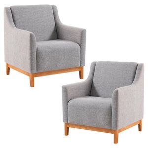 Kit 2 Poltronas Decorativa Base Madeira Mell 7045 Linho Cinza Dmobiliario Cinza