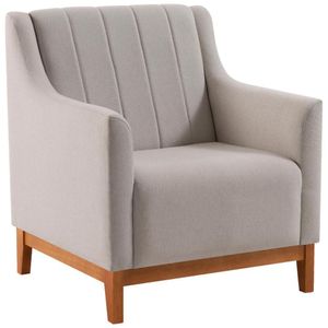 Poltrona Decorativa Base Madeira Mell 7046 Linho Bege Dmobiliario Bege