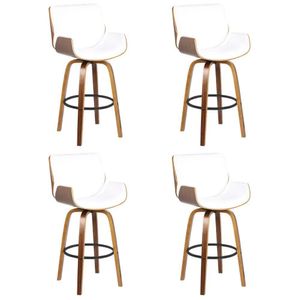 Kit 4 Banquetas Alta Giratória Com Encosto Base Madeira Argo R02 Sintético Branco - Mpozenato