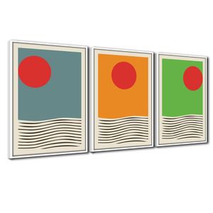 Quadros Premium Sol Cores Asbtrato 40x60 3un Moldura Branca