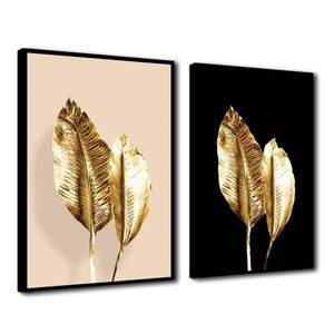 Quadro Premium Cx Alta Folhas de Ouro 2 2un 40x60 Moldura Preta