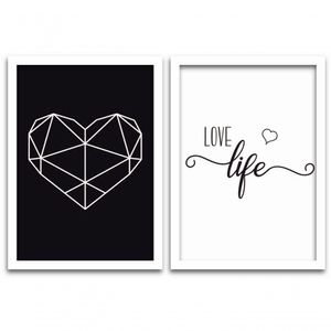 Conjunto Quadros 2pçs 40X60 Love Life Moldura Branca