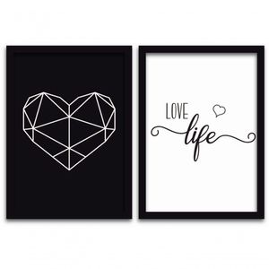 Conjunto Quadros 2pçs 40X60 Love Life Moldura Preta