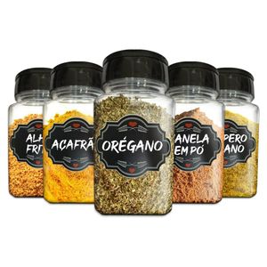 Pote Tempero Kit 16 Potes+24 Etiquetas Adesivas Q170 Preta