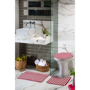 Kit Tapete 3 Peças Listras Vermelho Slim