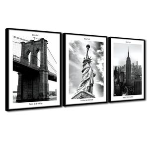 Quadros Decorativos Textura Cx Alta 3x 40x60 I Love New York  Titulo Moldura Preta