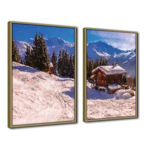 Quadro Decorativo Textura Cx Alta 2 Un 40x60 Casa Na Neve Titulo Moldura Caqui