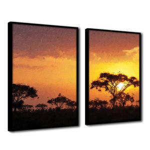 Quadro Decorativo Textura Cx Alta 2Un 40X60 Árvore Sob O Sol  Titulo Moldura Preta
