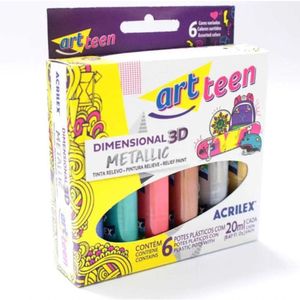 Tinta Dimensional Metálica 6 Cores - Acrilex