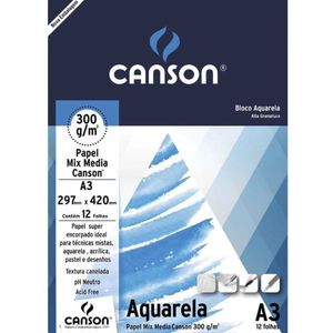 Bloco De Aquarela Mix A3 300g C- 12 Folhas - Canson