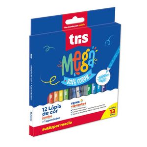 Lápis De Cor Jumbo Mega Soft Color 12 Cores + Apontador - Tris