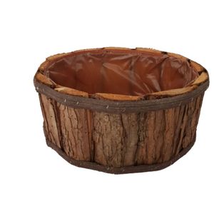 Cachepot Em Madeira Com Forro Alt 10.50cm X Diam 18cm