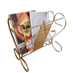 Organizador De Revistas -jornal Metal+ Fibra 36cm X 24cm X 37cm - Modelo \'\'\u/\'\' Metal + Dourado