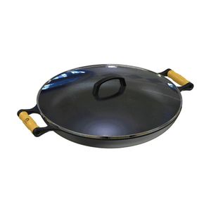 Frigideira Paella De Ferro Fundido Alça Madeira Tv 40cm