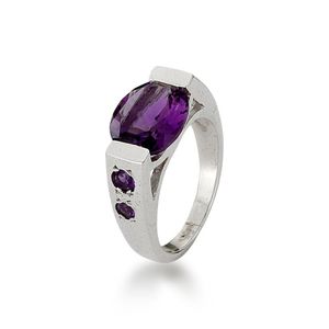 Anel Com Pedra Natural Oval Prata 925 - 15 - Ametista