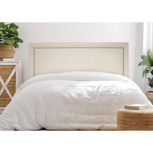 Cabeceira Casal Estofada Para Cama Box Reta Luxo Com Tachas 140x60cm Off White/prata