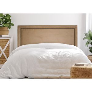 Cabeceira Casal Estofada Para Cama Box Reta Luxo Com Tachas 140x60cm Bege/fumê