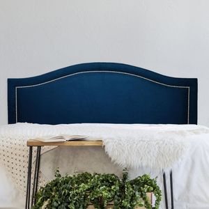 Cabeceira King Estofada Para Cama Box Curva Luxo Com Tachas 193x60cm Azul/prata