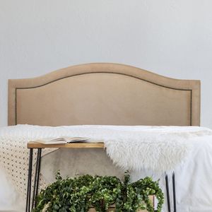 Cabeceira Queen Estofada Para Cama Box Com Tachas 160x60cm Curva Luxo Bege/fumê