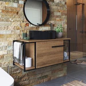 Gabinete Suspenso Para Banheiro 80cm P1019 Mel Com Cuba Berlin Preta Preto-mel