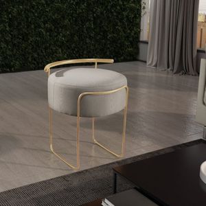 Puff Redondo Em Linho Com Base Dourada Ivar Cinza