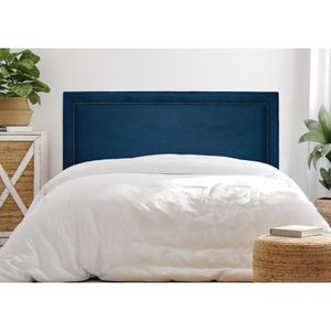 Cabeceira Casal Estofada Para Cama Box Reta Luxo Com Tachas 140x60cm Azul-fumê