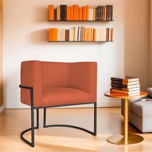 Poltrona Decorativa Base De Ferro Suede Munique Terracota/preto