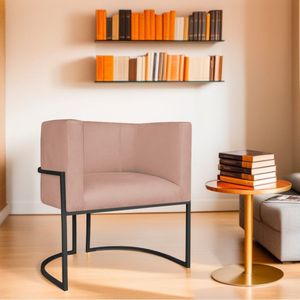 Poltrona Decorativa Base De Ferro Suede Munique Rosê/preto