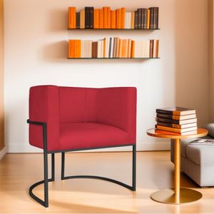 Poltrona Decorativa Base De Ferro Suede Munique Vermelho/preto