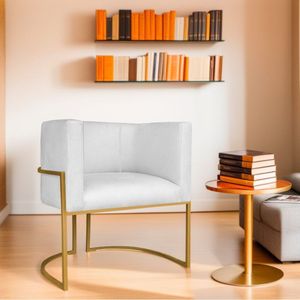 Poltrona Decorativa Base De Ferro Sintético Munique Branco/dourado