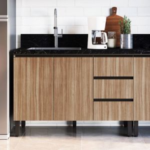 Balcão Para Pia De Cozinha 2 Portas 3 Gavetas 120cm Fumê Com Montana