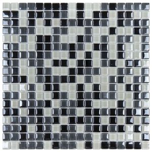 Pastilha De Vidro Miscelanea Metal 30x30cm 1,5x1,5 Preto-branco-cinza