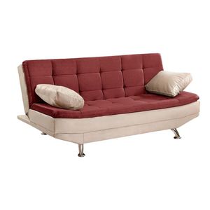Sofá Cama Valencia 3 Lugares Reclinável Material Vinho Com Marfim - Star Confort Vinho Com Marfim