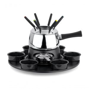 Aparelho De Fondue Panela De Aço Inox Carroussel Base Giratória 18 Peças Para Carne óleo Conjunto