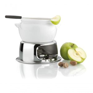 Aparelho Fondue Porcelana Cerâmica 11 Peças Doce Chocolate Kit Conjunto Serviço Base Inox Queimador