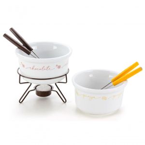 Conjunto Duo Para Fondue Chocolate Queijo 2 Panelas Casal Chocolate Queijo Doces Cumbuca Porcelana