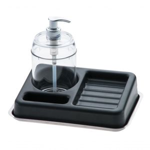 Organizador De Pia Com Dispenser Para Detergente 350ml Preto Suporte Para Esponja Bucha Sabão