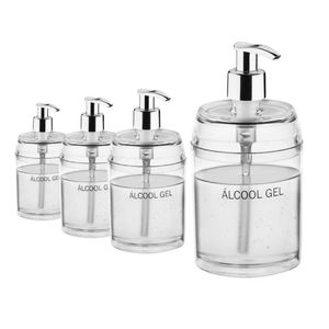 Conjunto 4 Dispenser Multiuso álcool Gel 350ml Tampa Inox Sabonete Líquido Dosador Dispensador
