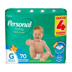 Fralda Descartável Personal Baby Protect & Sec G 70 Unidades 8 A 12,5 Kg