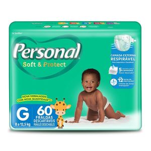 Fralda Descartável Personal Baby Protect & Sec G 60 Unidades 8 A 12,5 Kg