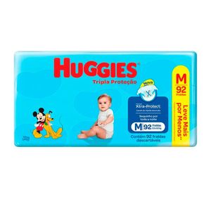 Fralda Descartável Huggies Tripla Proteção Hiper M 92 Unidades 5,5 A 9,5kg