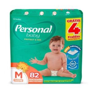 Fralda Descartável Personal Baby Protect & Sec M 82 Unidades 5 A 9,5kg