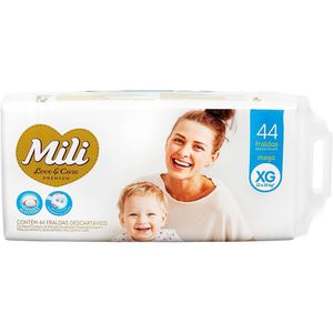 Fralda Descartável Mili Love & Care Premium Xg 44 Unidades 12 A 15kg