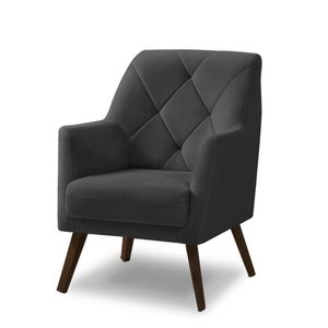 Poltrona Decorativa Retrô Recepção Magali Veludo Cinza Grafite Lansofbr