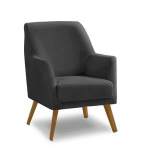 Poltrona Decorativa Retrô Recepção Magali Lisa Veludo Cinza Grafite Lansofbr